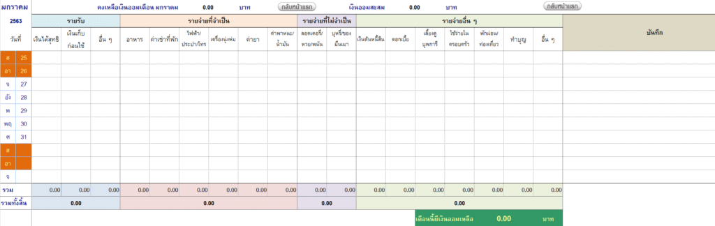 ตาราง รายรับ รายจ่าย excel ฟรี